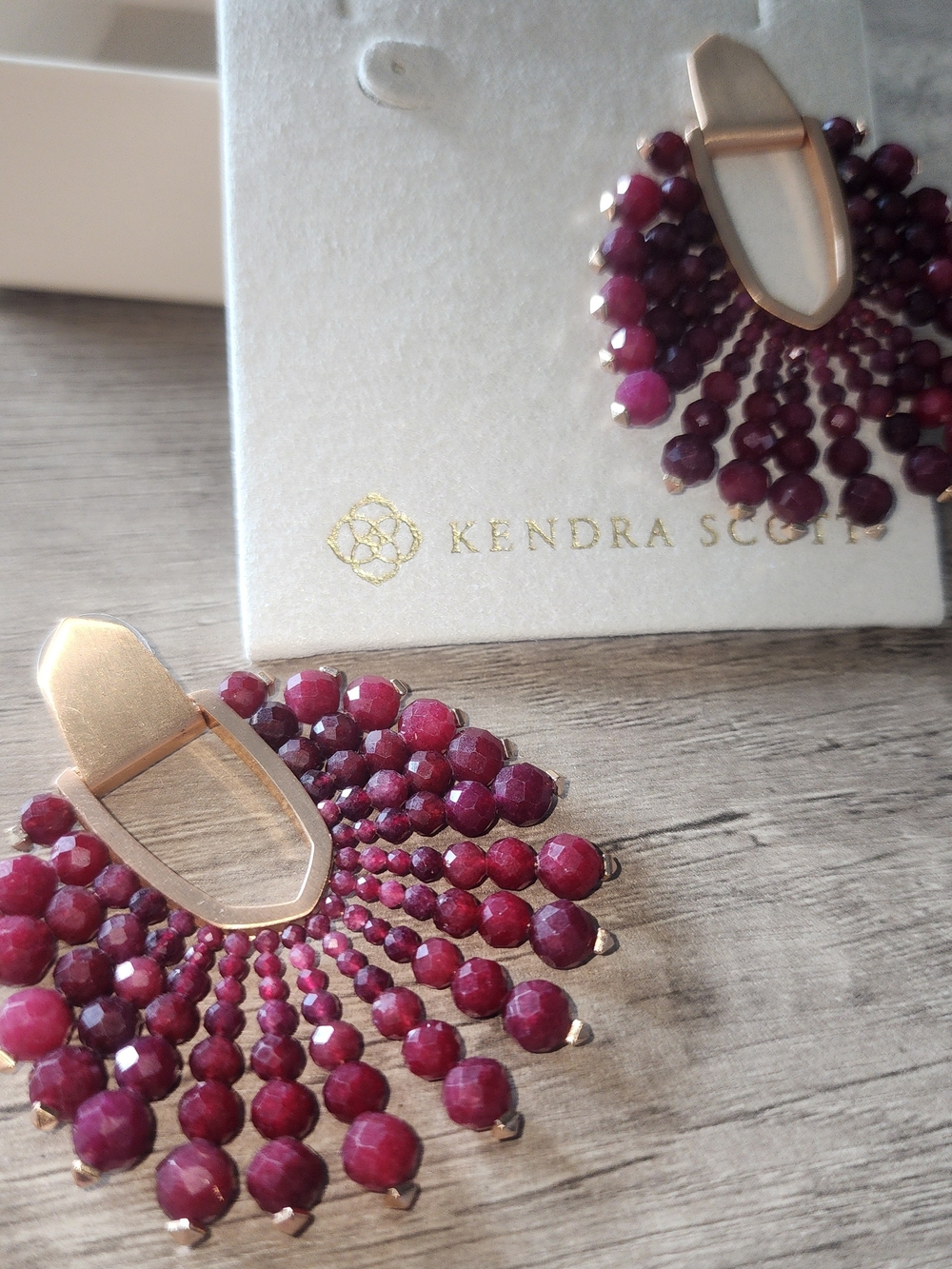 Kendra Scott Ruby Red Beaded Fan Earrings with Gold Tone